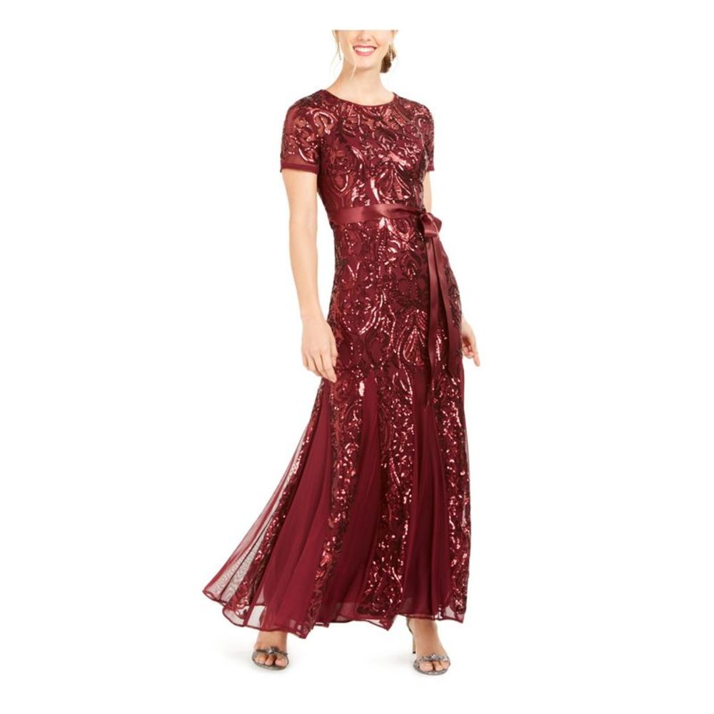 R&M RICHARDS PETITE Womens Maroon Short Sleeve Fit + Flare Dress Petites 8P